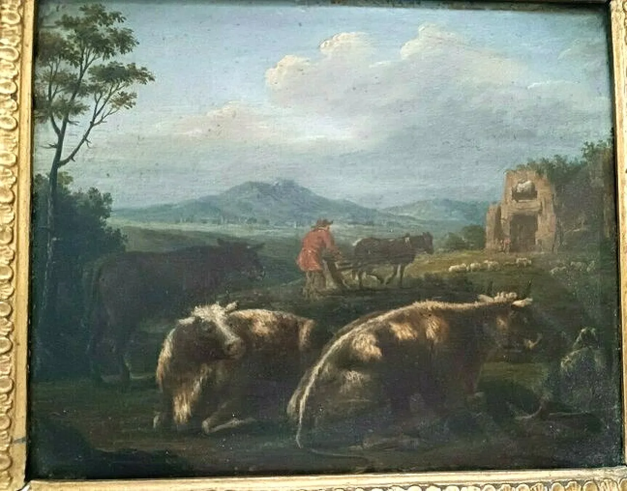 Paesaggi bucolici, coppia di dipinti olio su tavola, '700 9