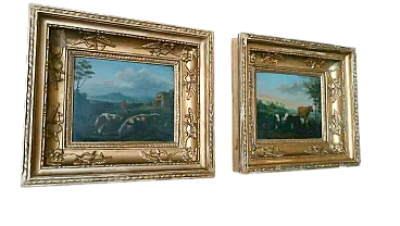 Bucolic landscapes, pair of oil on panel paintings, 18th century