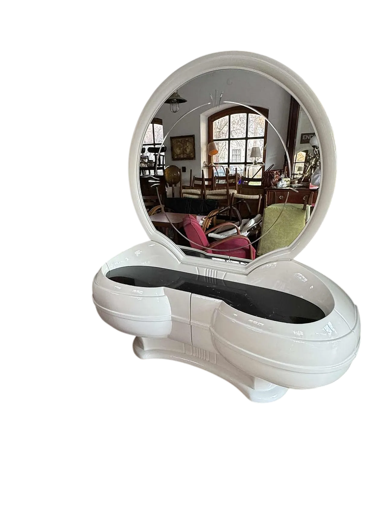 Tavolo da toeletta Space Age con grande specchio ovale, anni '70 9