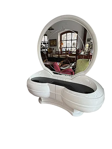 Tavolo da toeletta Space Age con grande specchio ovale, anni '70