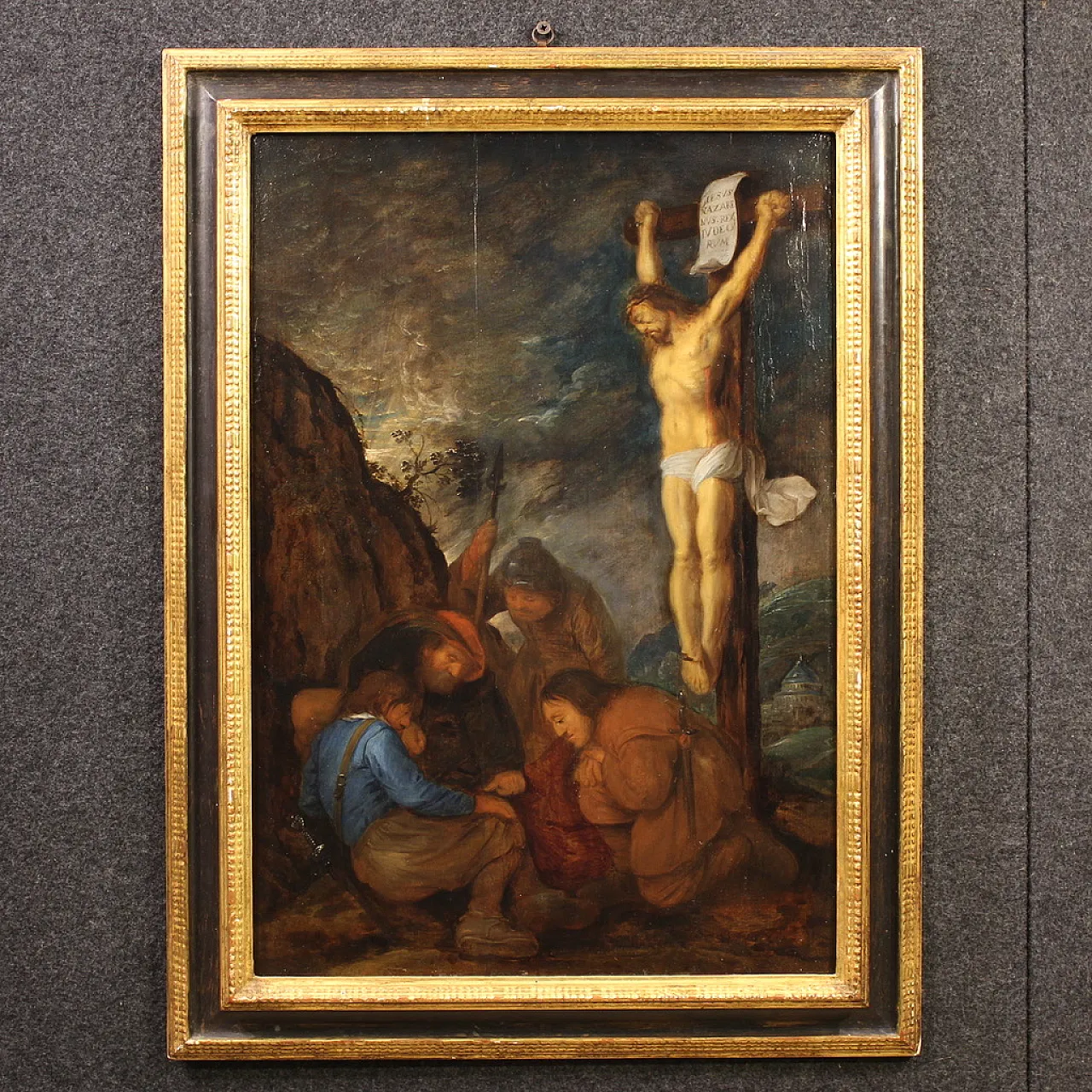 Flemish panel crucifixion with soldiers, 17th century 1