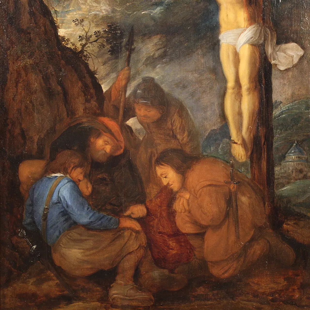 Flemish panel crucifixion with soldiers, 17th century 5