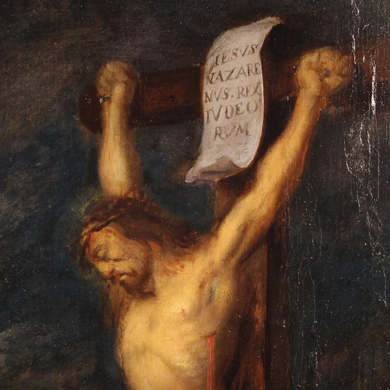 Flemish panel crucifixion with soldiers, 17th century 6