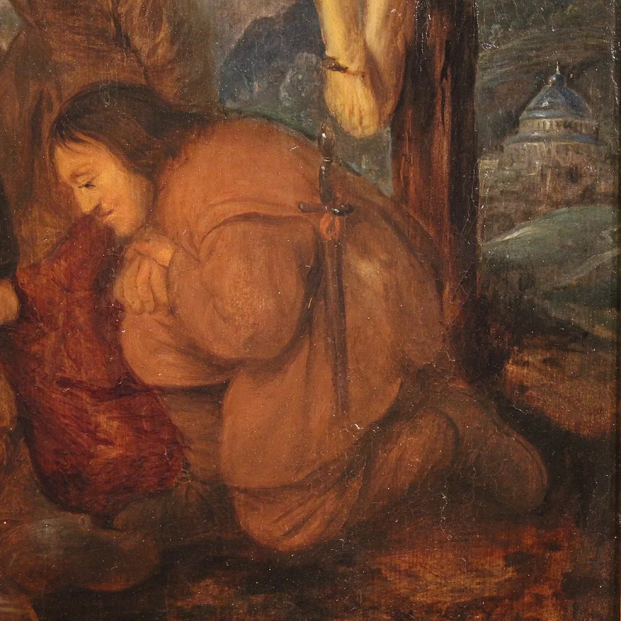 Flemish panel crucifixion with soldiers, 17th century 7