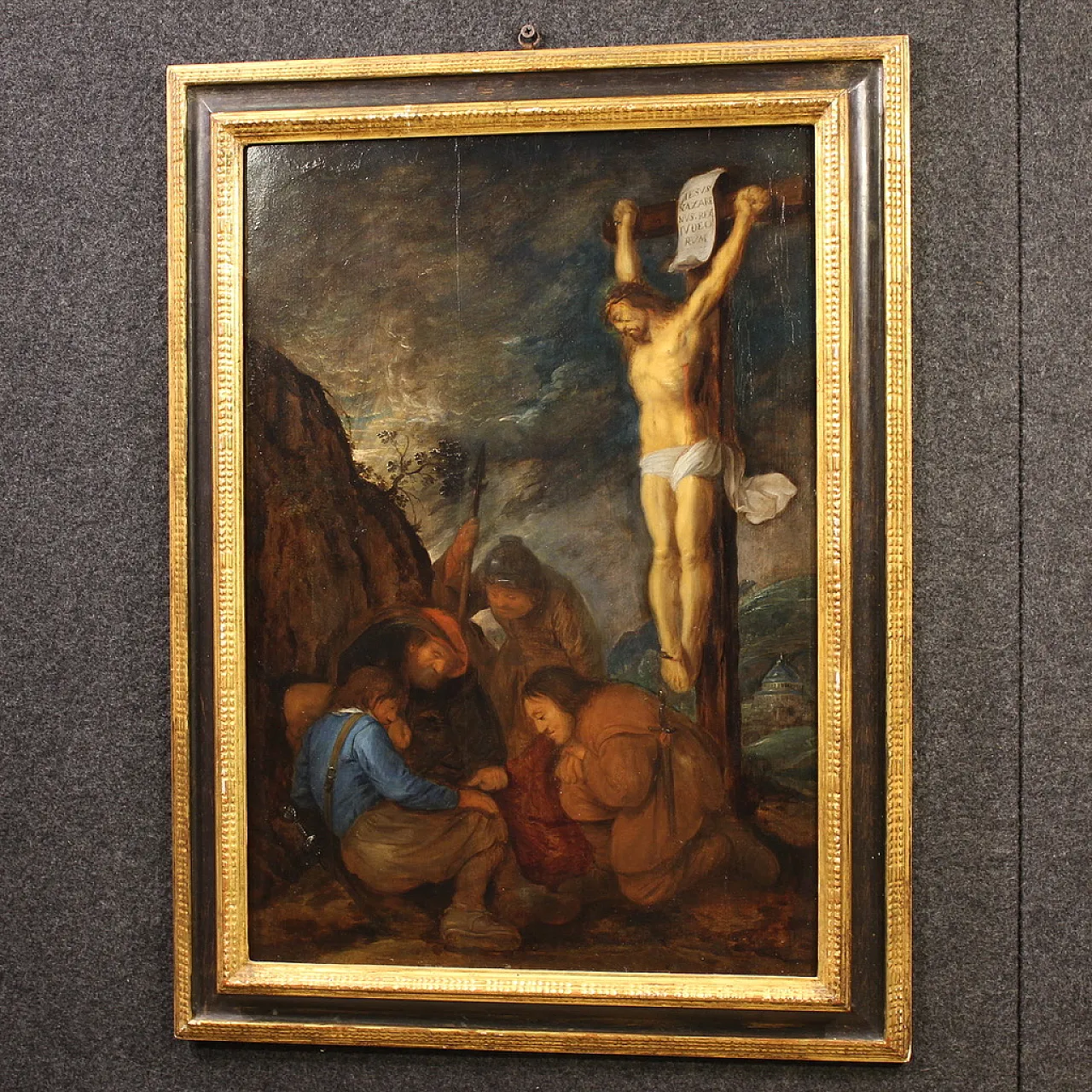 Flemish panel crucifixion with soldiers, 17th century 15