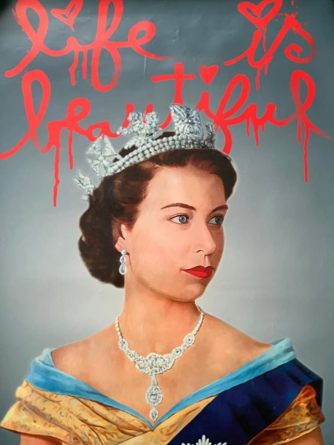 Life is Beautiful Queen Elizabeth Offset Poster by Mr Brainwash, 2012 11