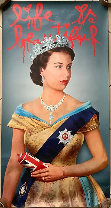 Life is Beautiful Queen Elizabeth Offset Poster by Mr Brainwash, 2012