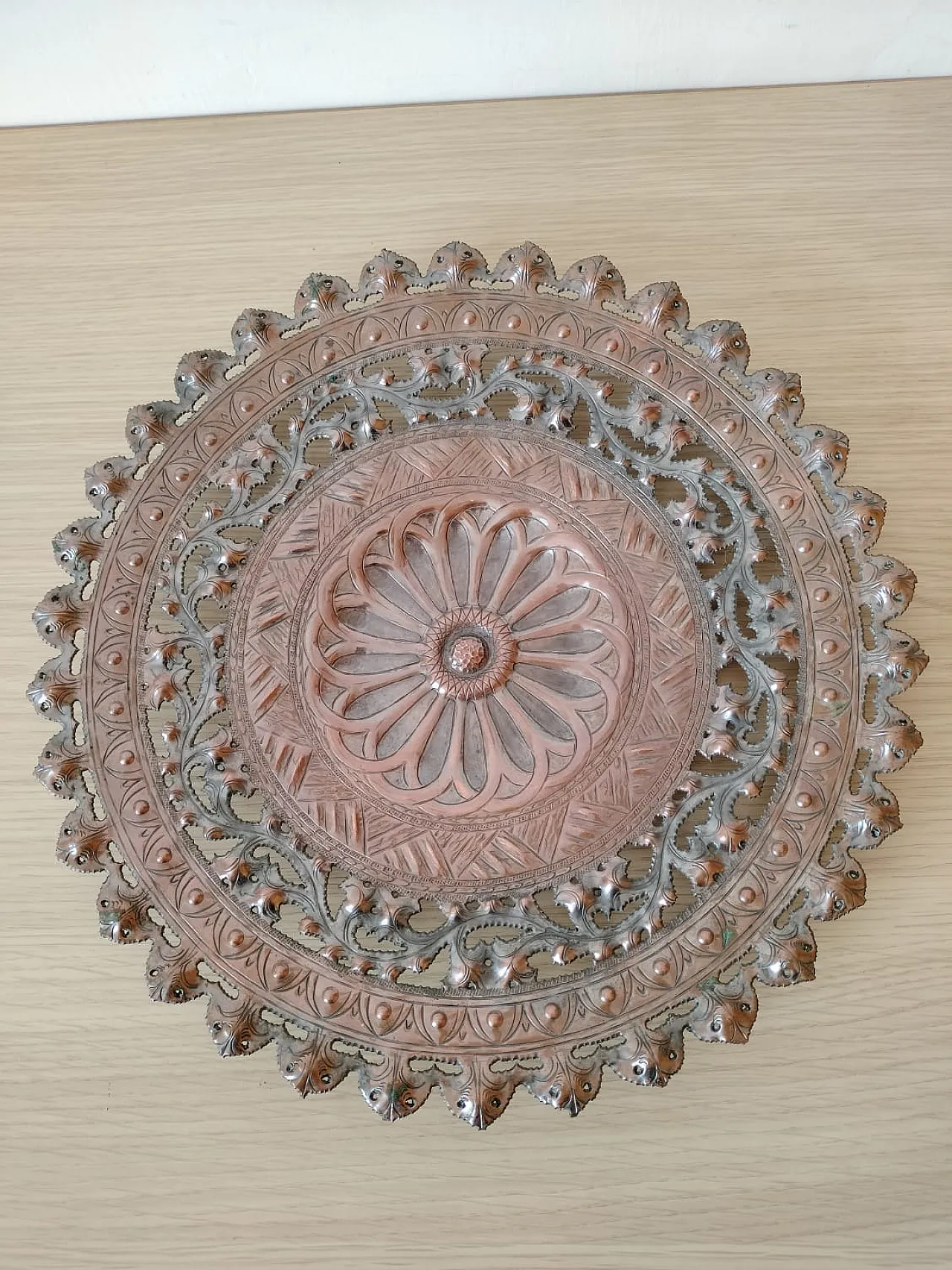 Ornamental plate in Egidio Casagrande style, in copper, 1950s 2
