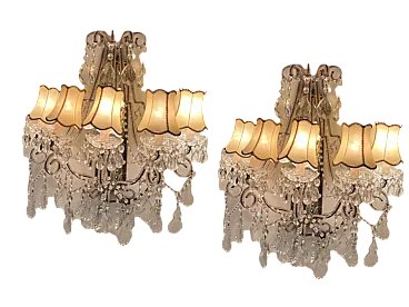 Coppia di applique grandi antiche in cristallo specchiato, anni '30