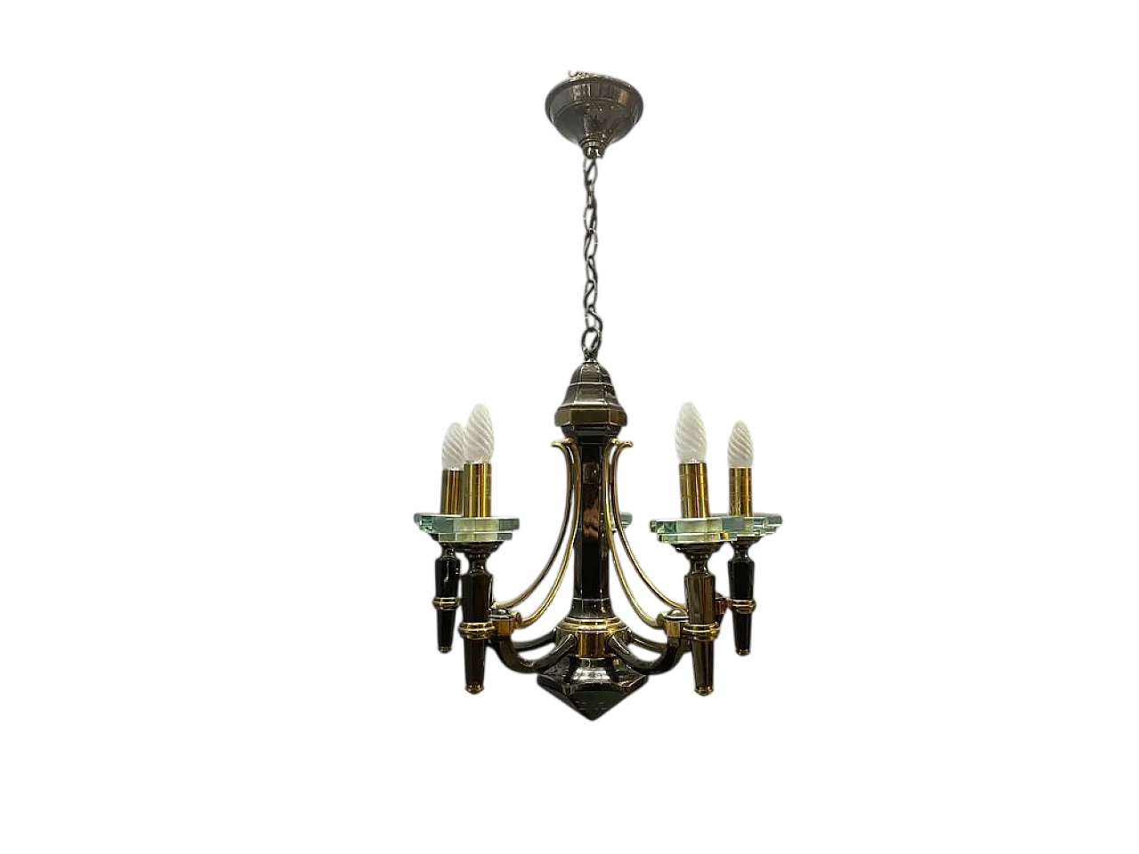 Lampadario in ottone e cristallo di Lampart Milano, anni '70 12