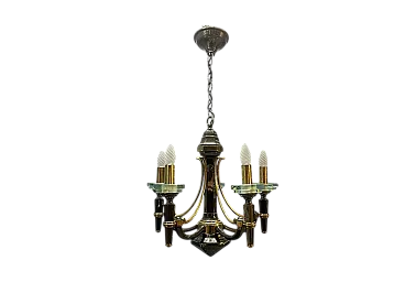 Lampadario in ottone e cristallo di Lampart Milano, anni '70