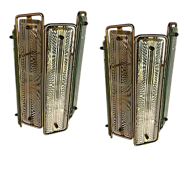 Coppia di applique in ottone e vetro, Italia, anni '70