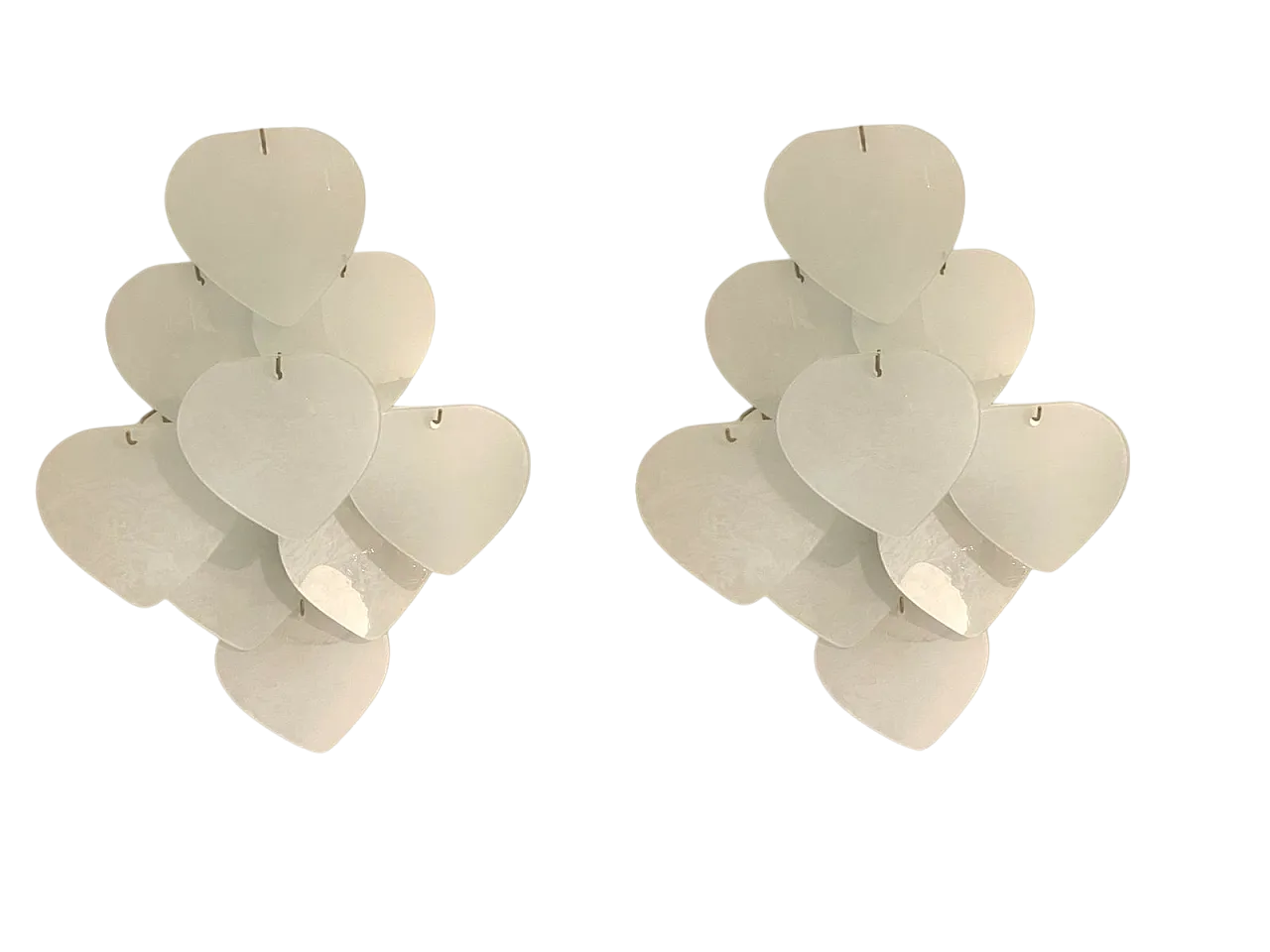 Coppia di applique a forma di cuore in vetro, anni '80 7