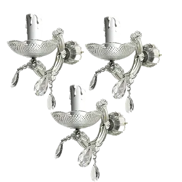 3 applique in vetro di Murano e cristallo,  anni '70