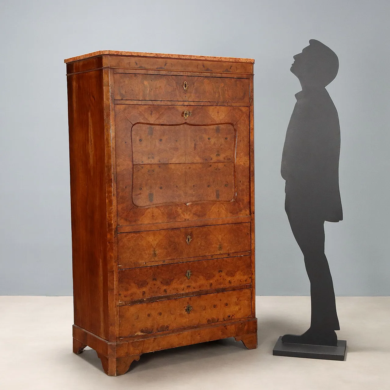 Secretaire Biedermeier in radica di noce, metà '800 2