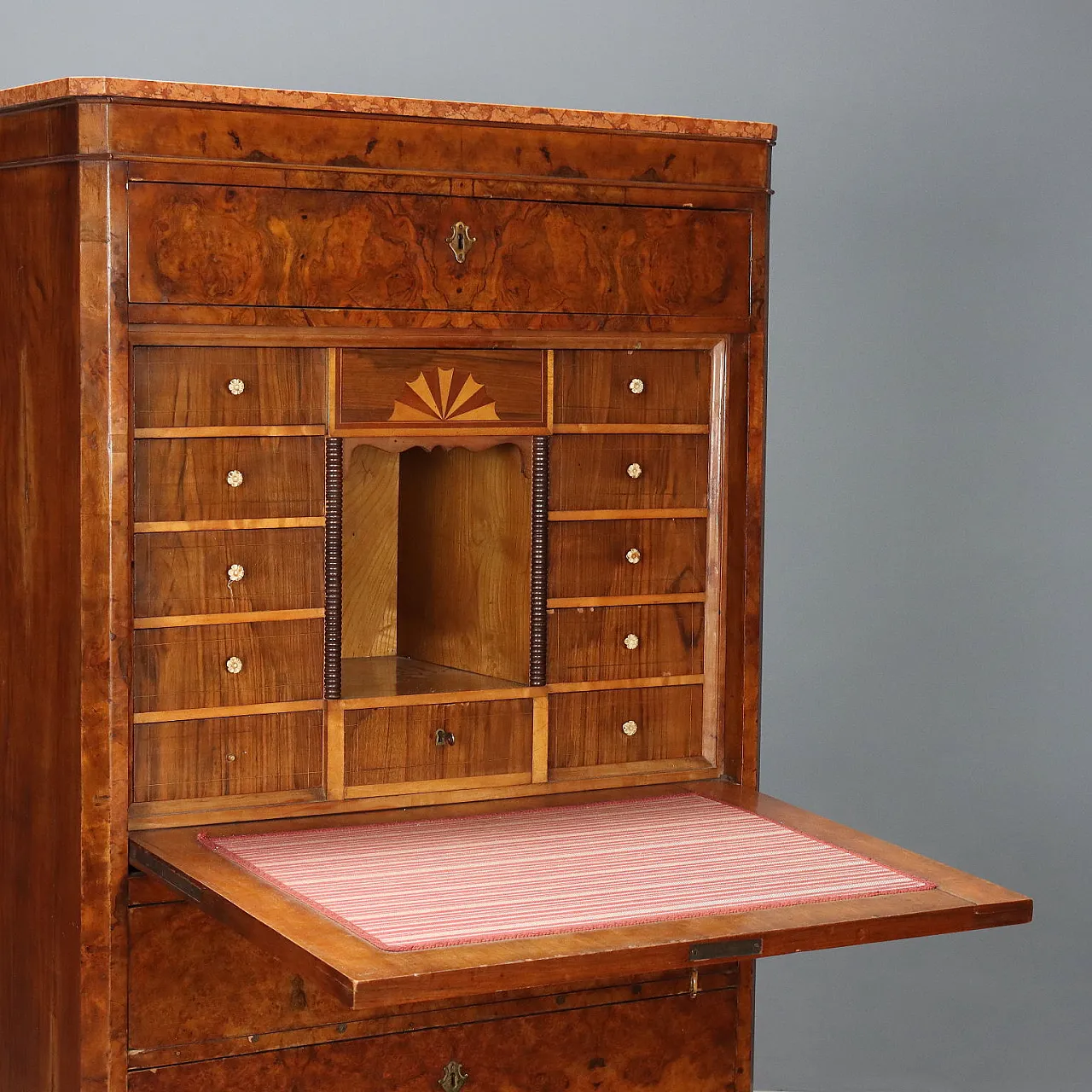 Secretaire Biedermeier in radica di noce, metà '800 3
