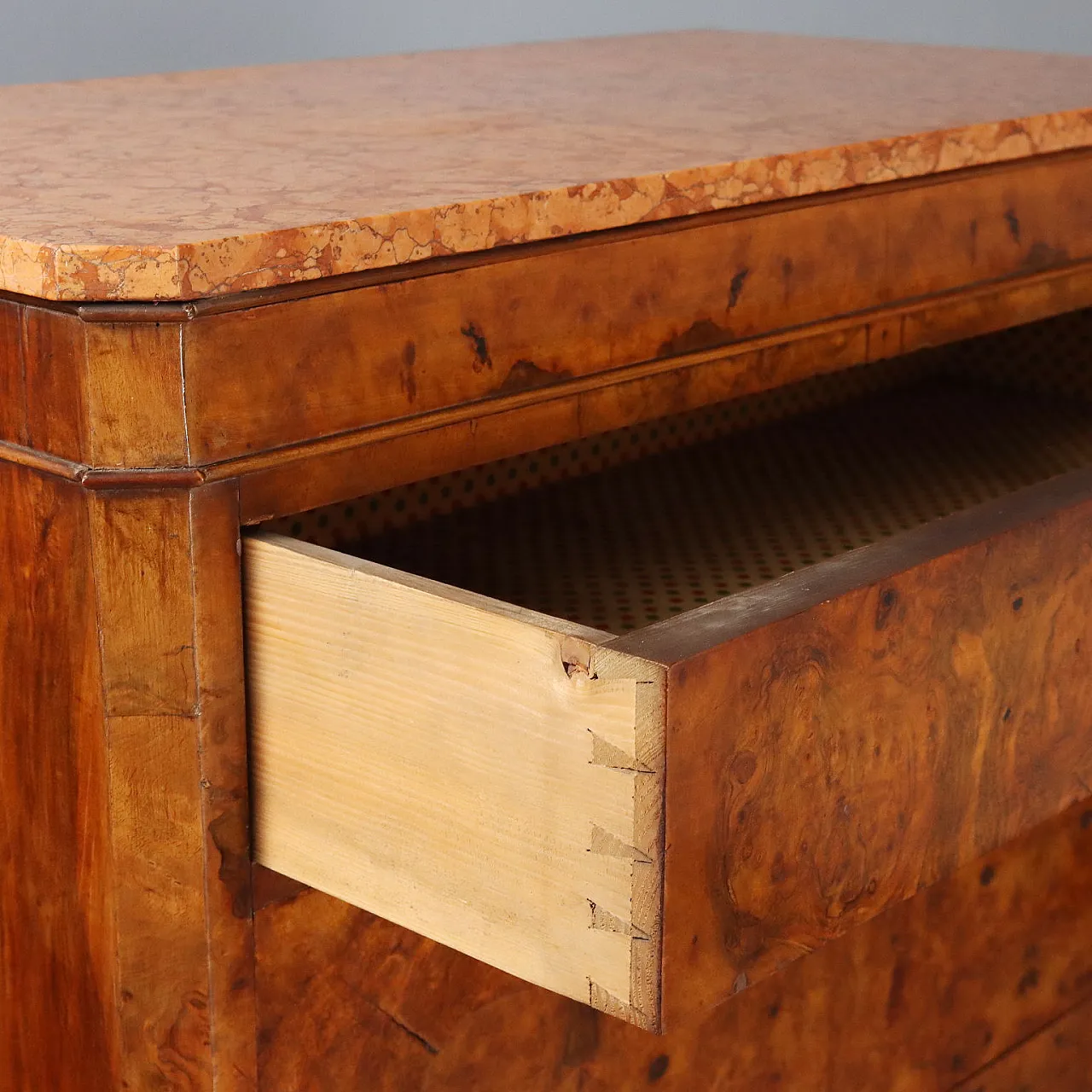 Secretaire Biedermeier in radica di noce, metà '800 10