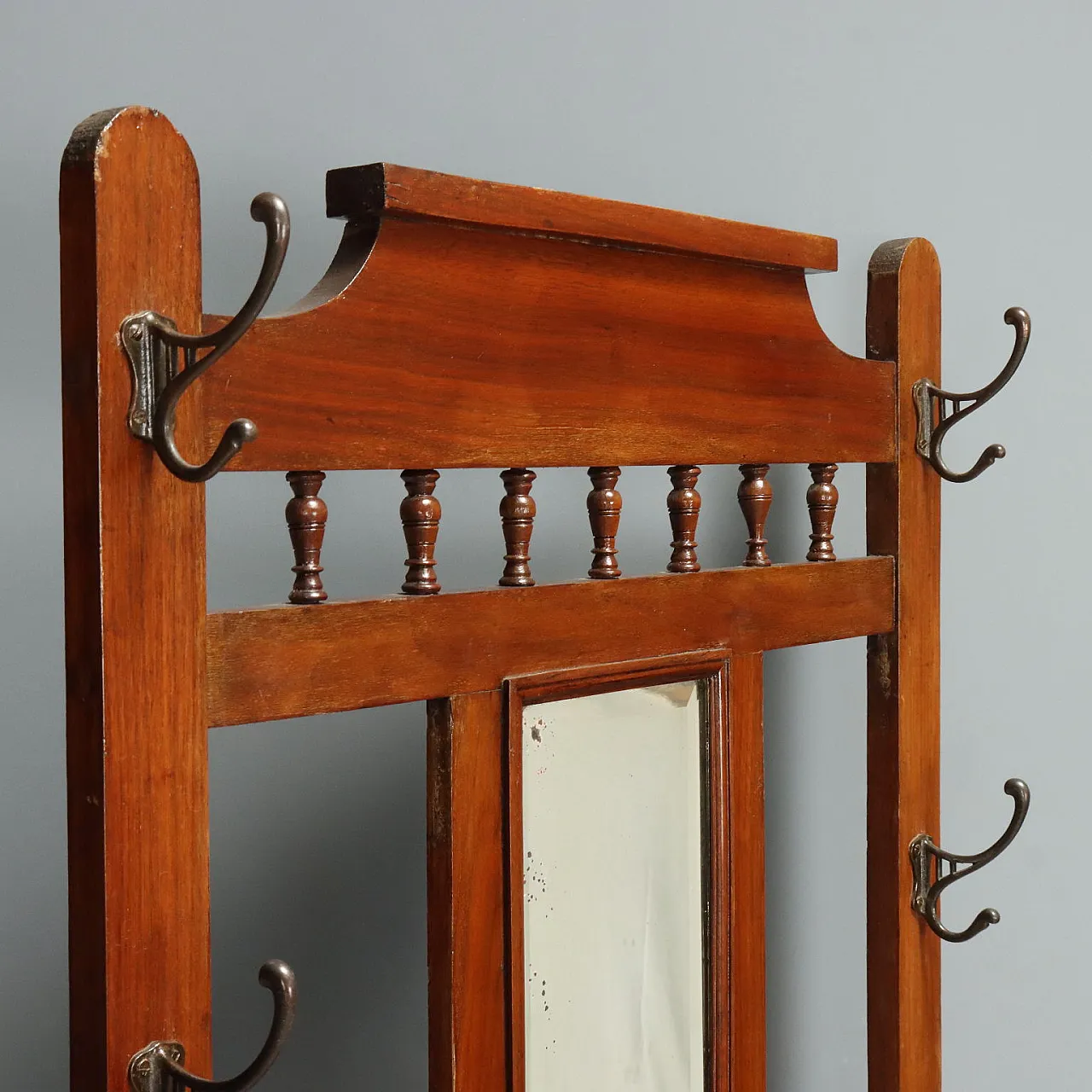 Appendiabiti in stile liberty in mogano con specchio, primo '900 4
