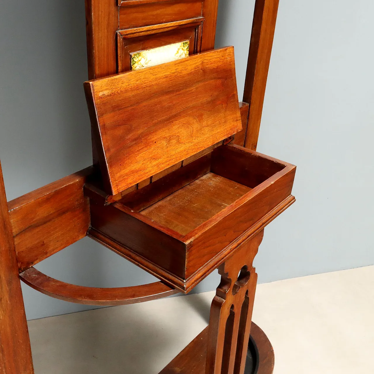 Appendiabiti in stile liberty in mogano con specchio, primo '900 5