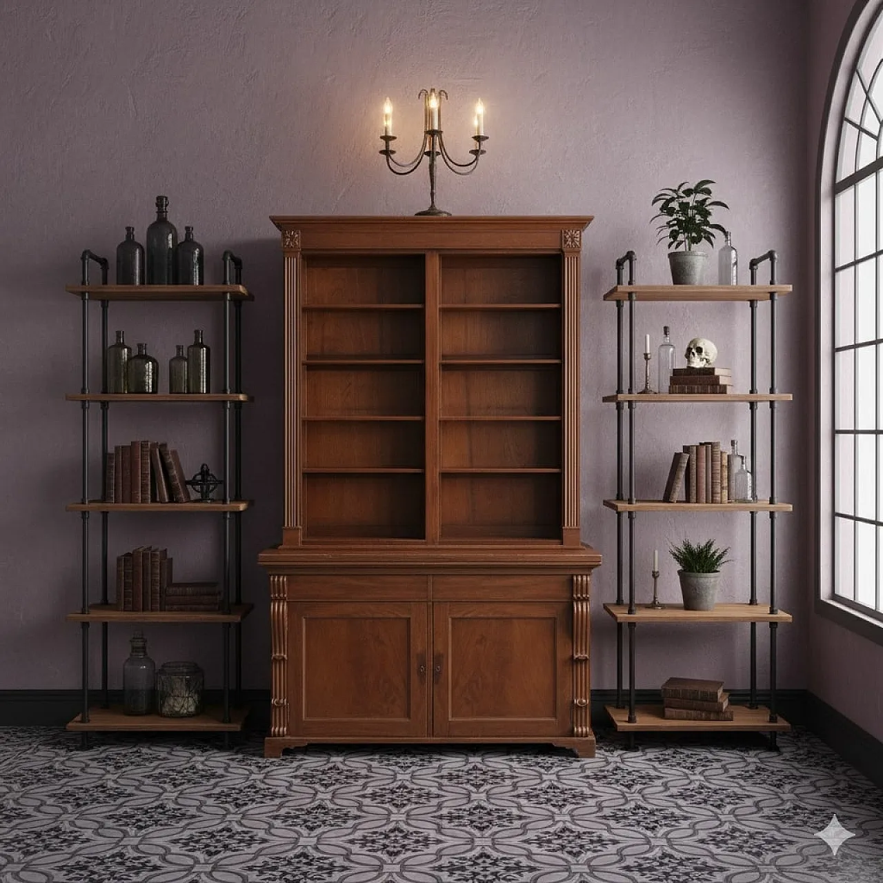 Victorian bookcase in mahogany with carvings, 19th century 2
