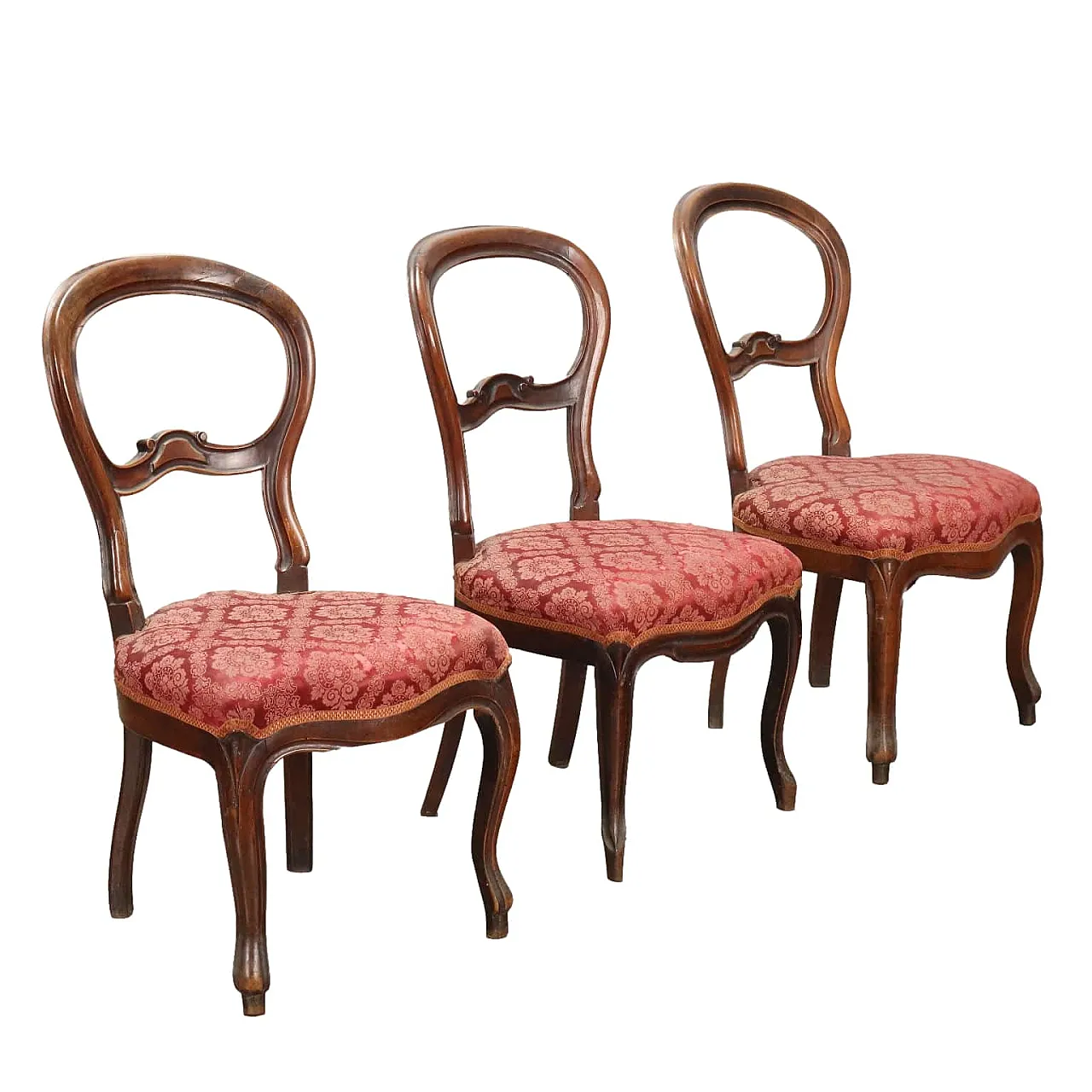 3 Louis Philippe carved walnut chairs with padded seat, 19th century 1