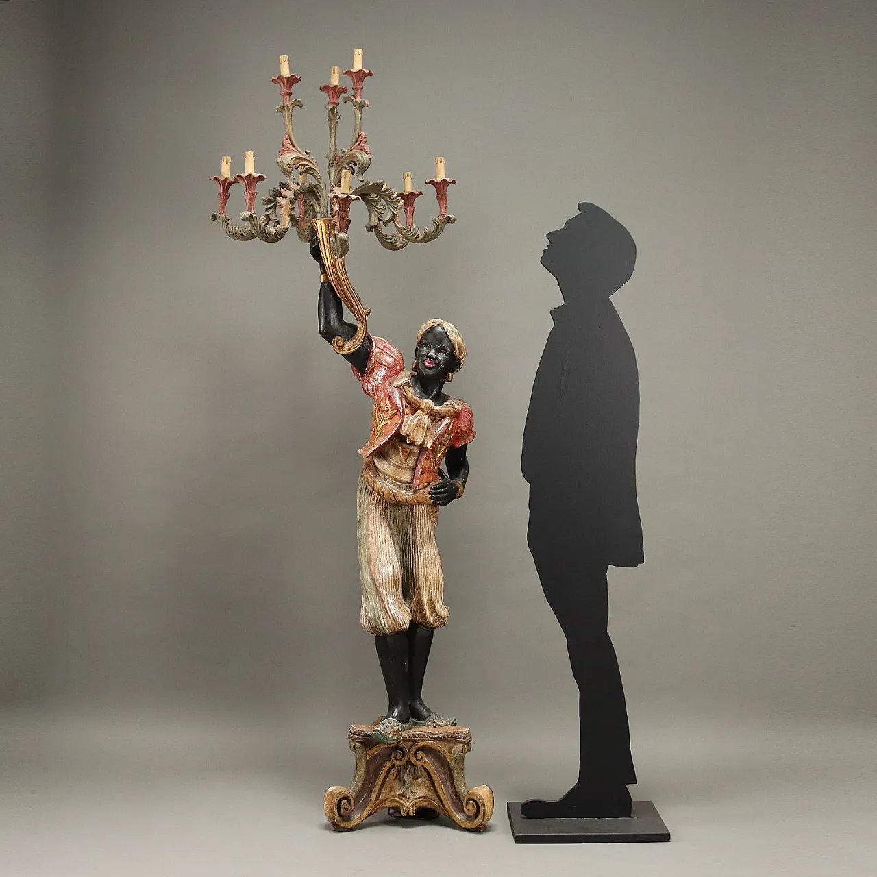 Carved wood and iron candelabra, 20th century 2