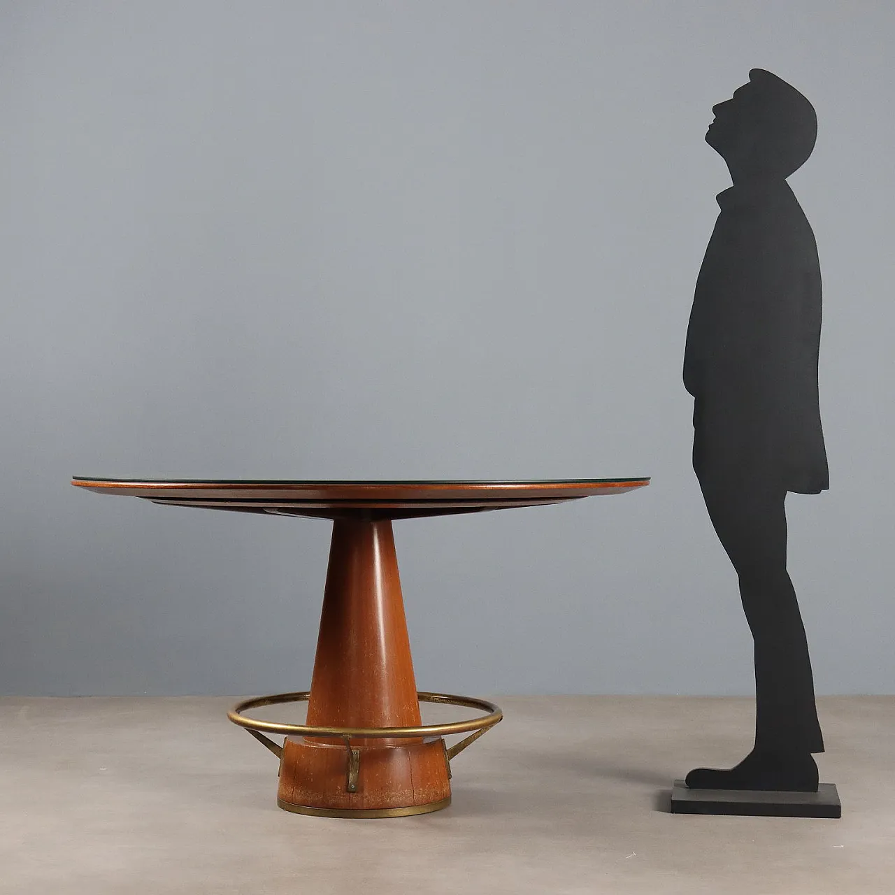 Tavolo da pranzo in teak vetro, mogano e ottone, '900 3