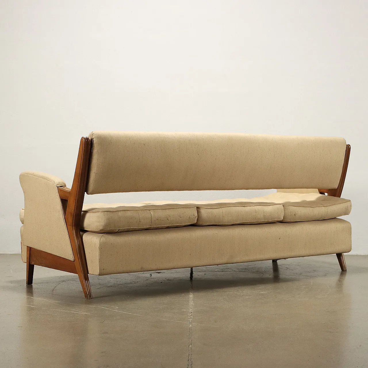 Three-seater sofa with wooden frame and upholstery in capitonné fabric, 1960s 10