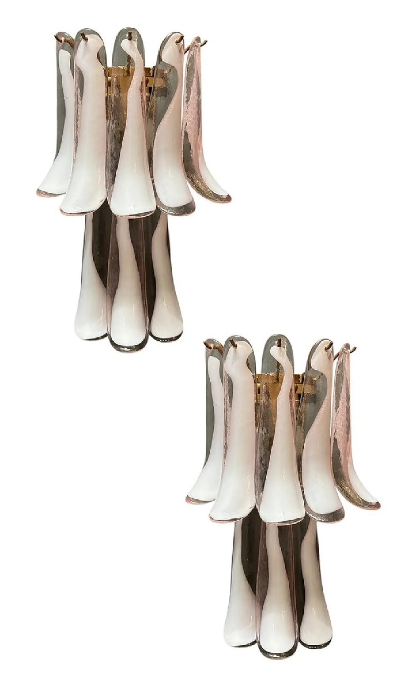 Large sconces with Murano glass feathers, 1970s, set of 2 1