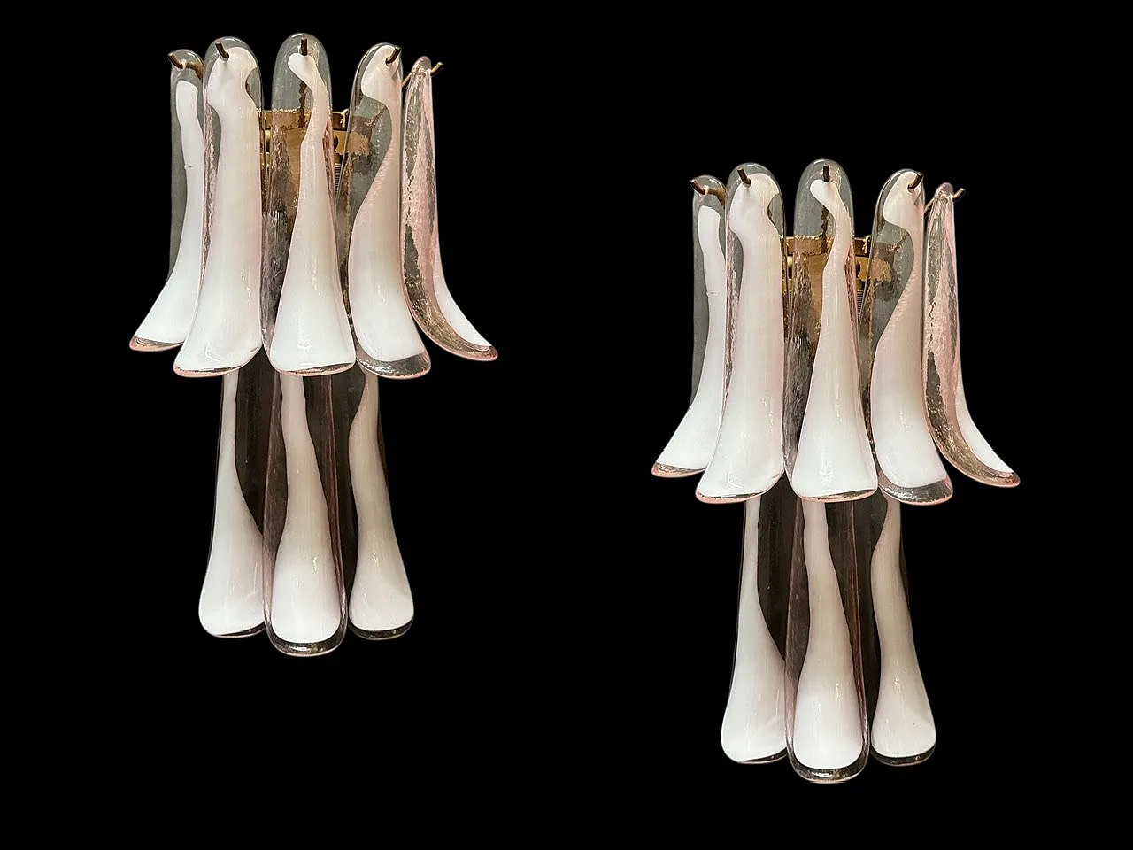 Large sconces with Murano glass feathers, 1970s, set of 2 2