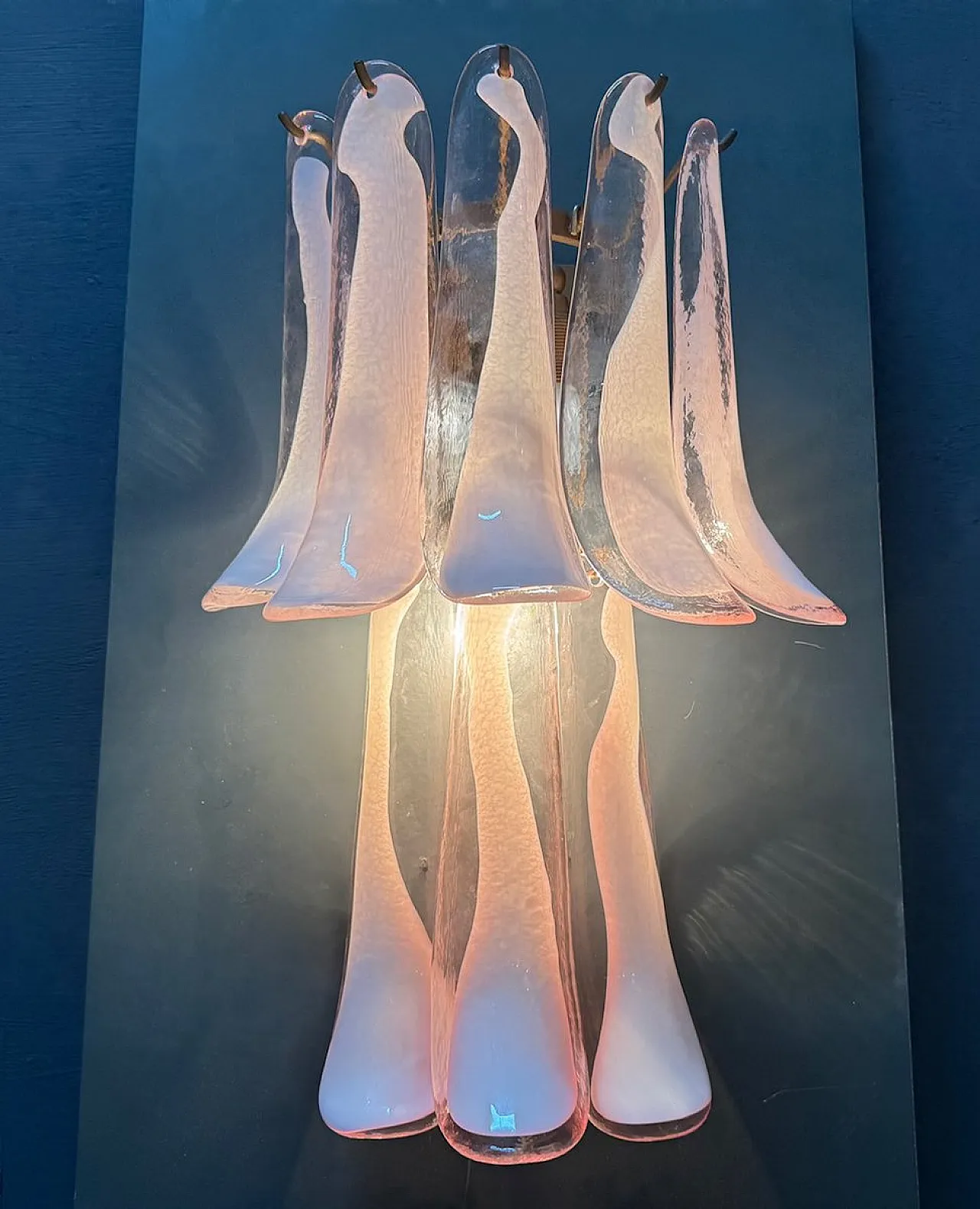 Large sconces with Murano glass feathers, 1970s, set of 2 5