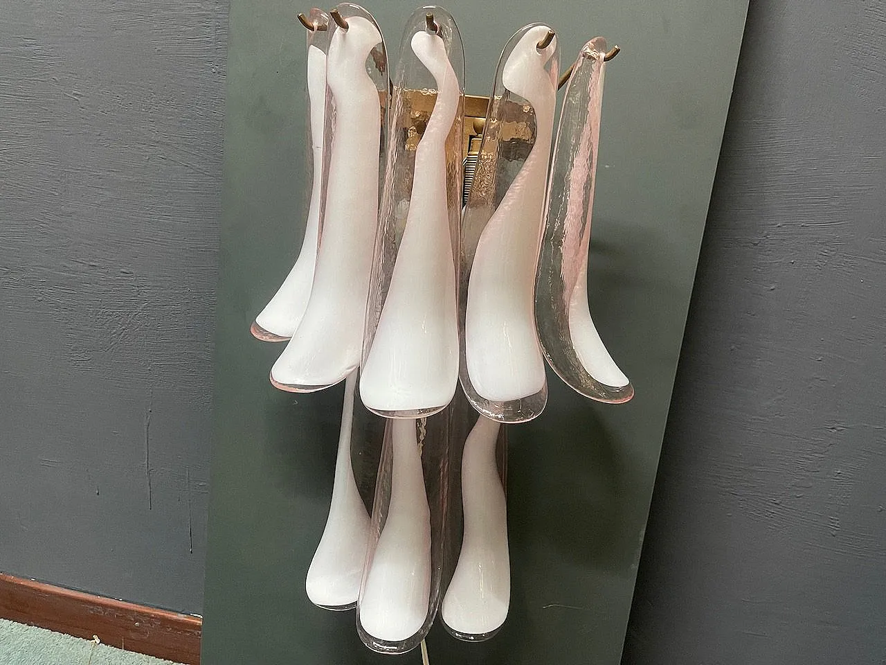 Large sconces with Murano glass feathers, 1970s, set of 2 6