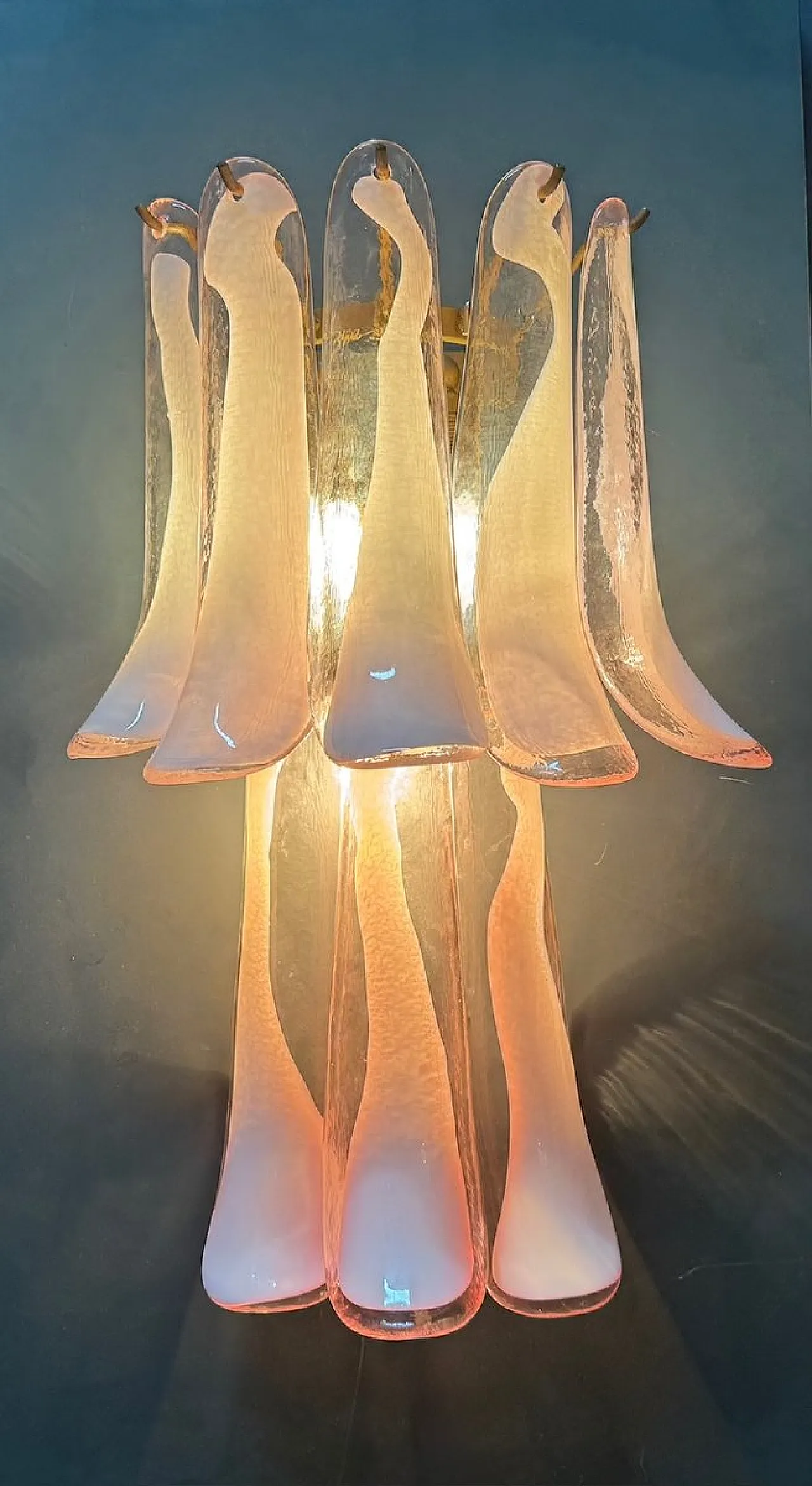 Large sconces with Murano glass feathers, 1970s, set of 2 8