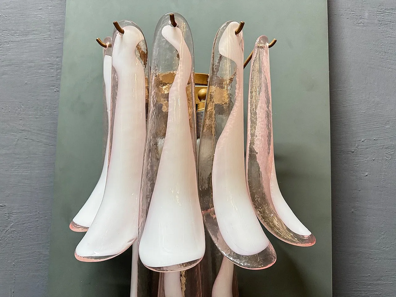 Large sconces with Murano glass feathers, 1970s, set of 2 9