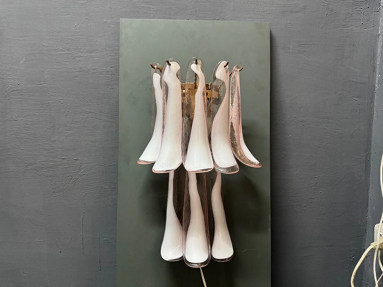 Large sconces with Murano glass feathers, 1970s, set of 2 11