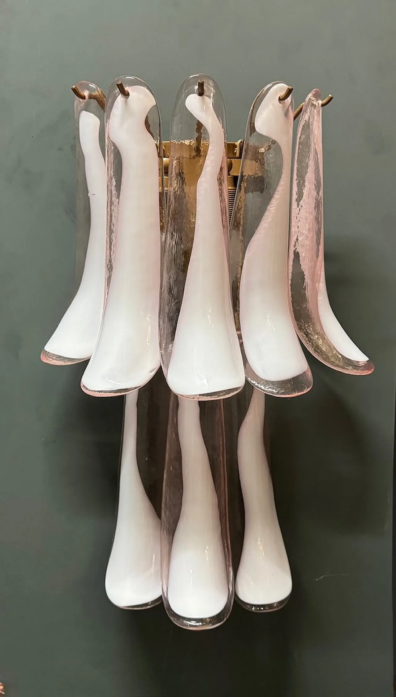 Large sconces with Murano glass feathers, 1970s, set of 2 12