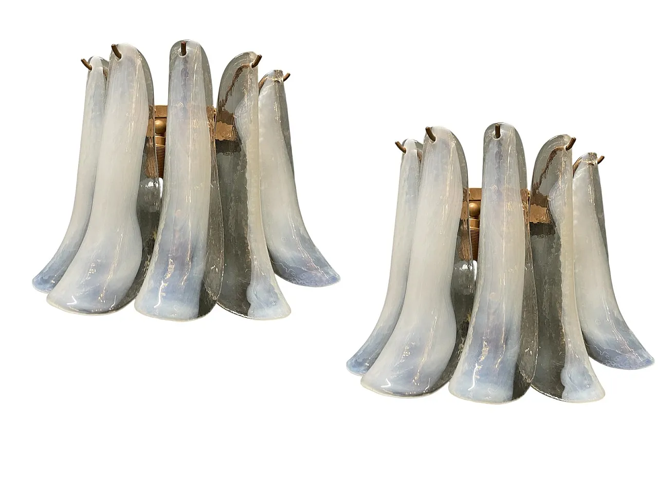 Murano glass and feather applique, 1980s, set of 2 1