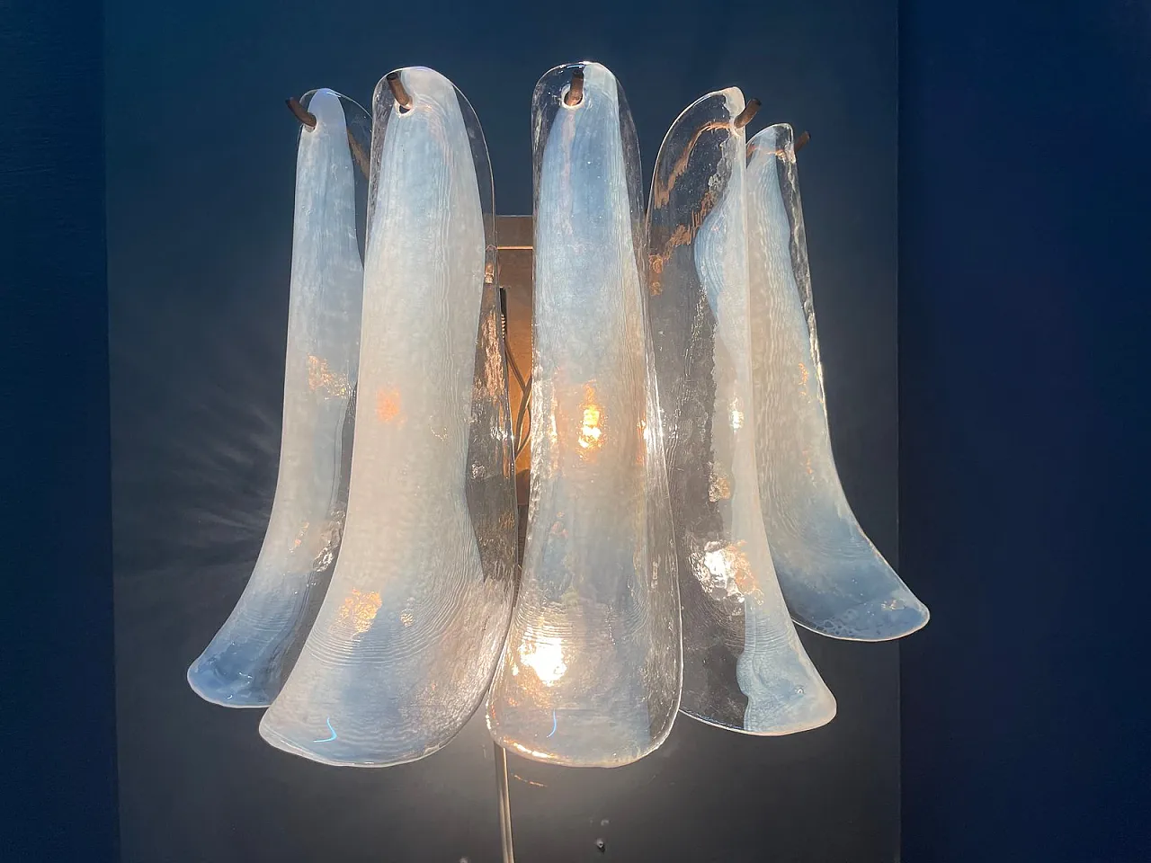 Murano glass and feather applique, 1980s, set of 2 2