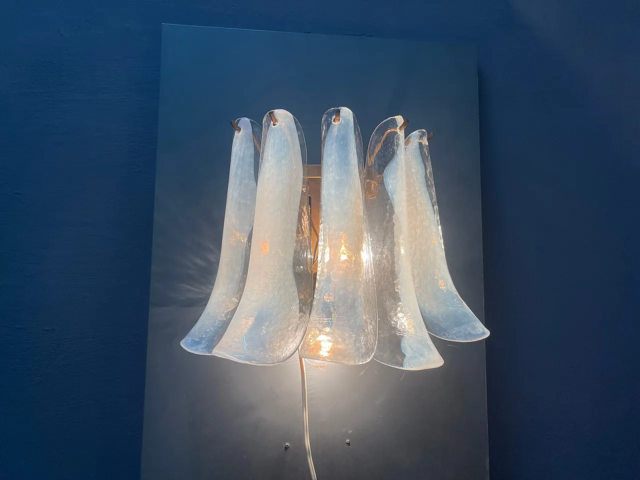 Murano glass and feather applique, 1980s, set of 2 3