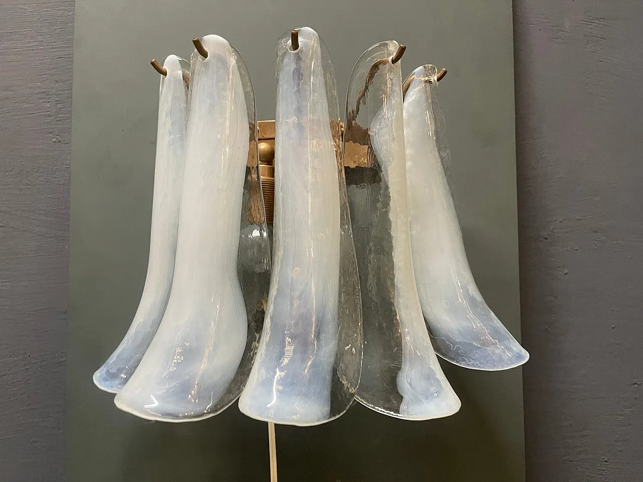 Murano glass and feather applique, 1980s, set of 2 4