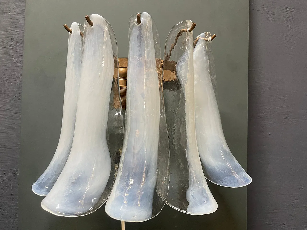 Murano glass and feather applique, 1980s, set of 2 5