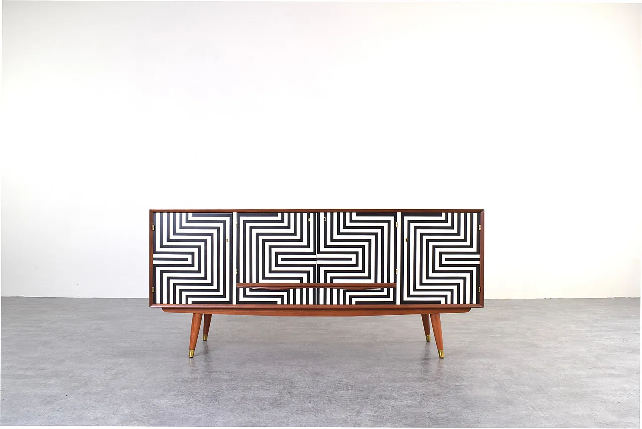 Op-Art Hand-Painted Sideboard Sideboard from Sven Andersen, 70s 1