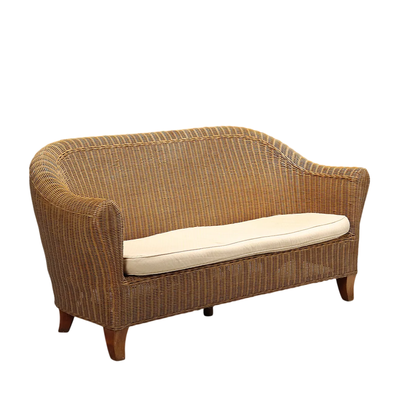 Divano in vimini con cuscino bianco, '900 10