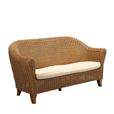 Divano in vimini con cuscino bianco, '900