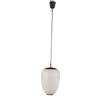 Lampadario con struttura in metallo e diffusore in vetro, '900