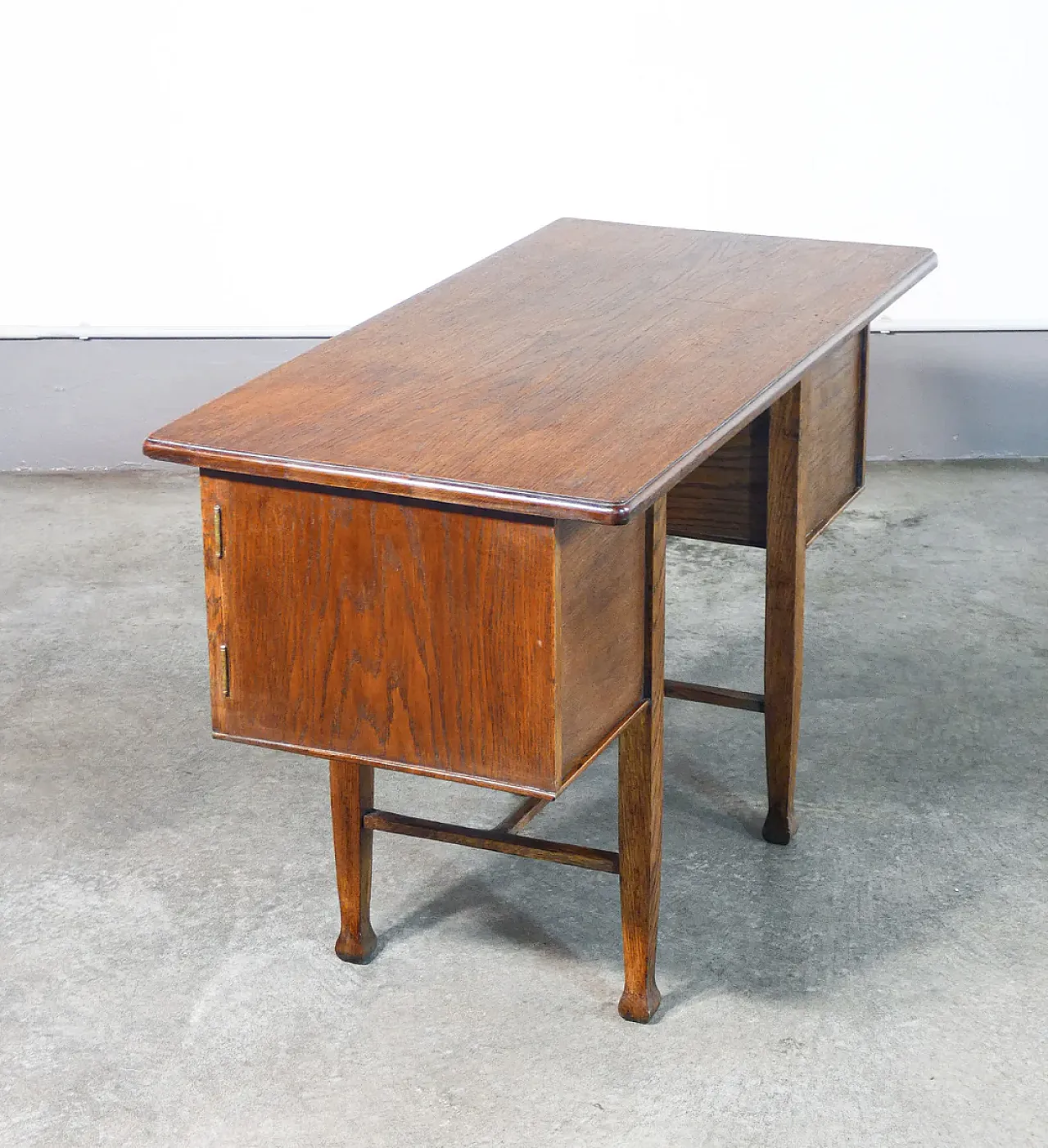 Scrivania Art Decò in legno di rovere, con due scomparti, primo '900 8