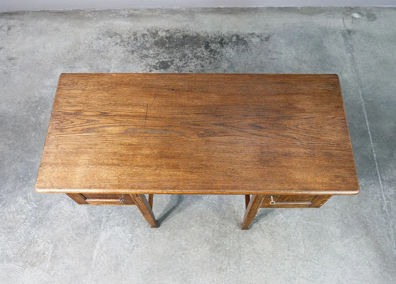 Scrivania Art Decò in legno di rovere, con due scomparti, primo '900 9