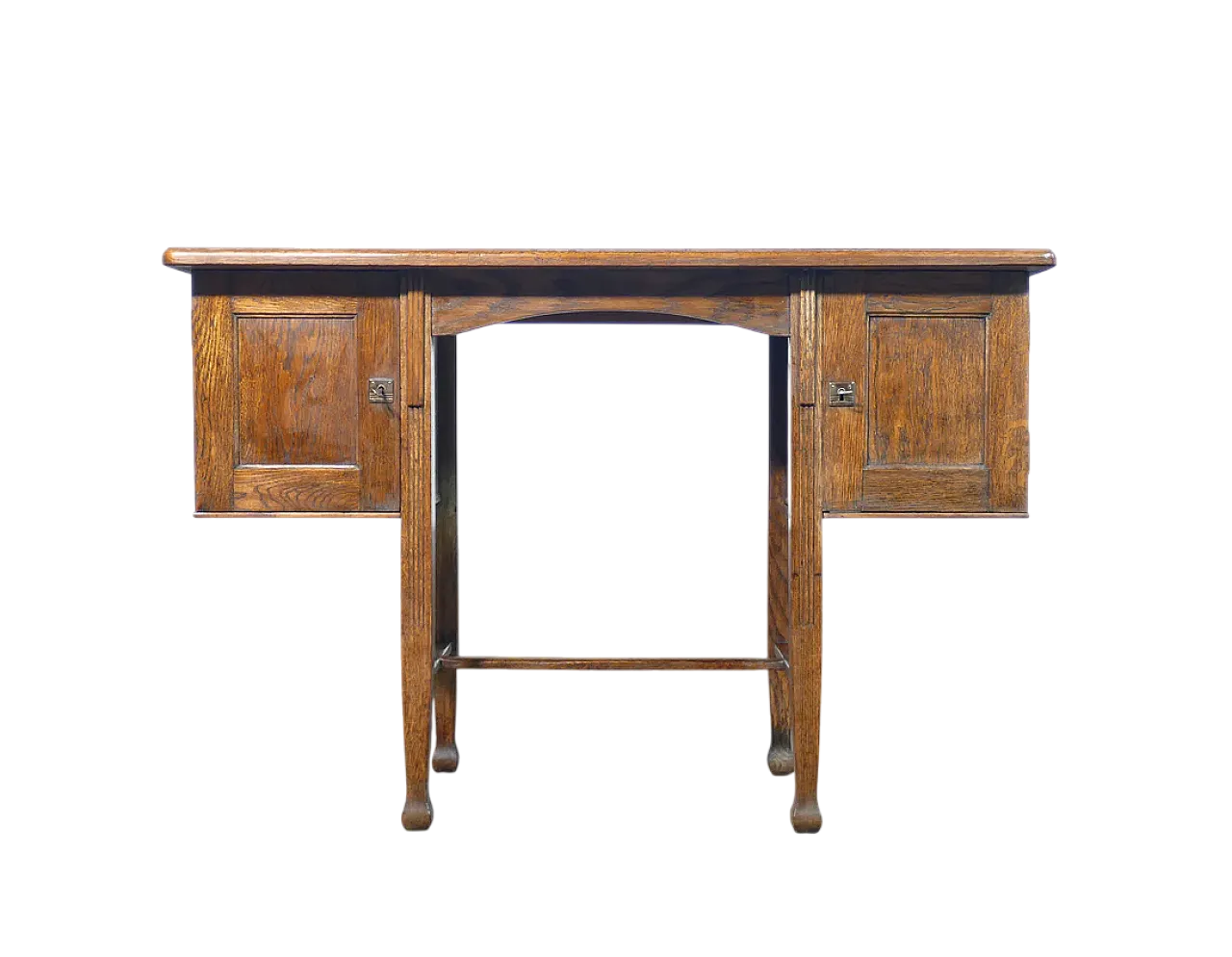 Scrivania Art Decò in legno di rovere, con due scomparti, primo '900 10