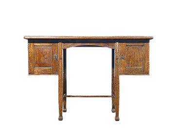 Scrivania Art Decò in legno di rovere, con due scomparti, primo '900