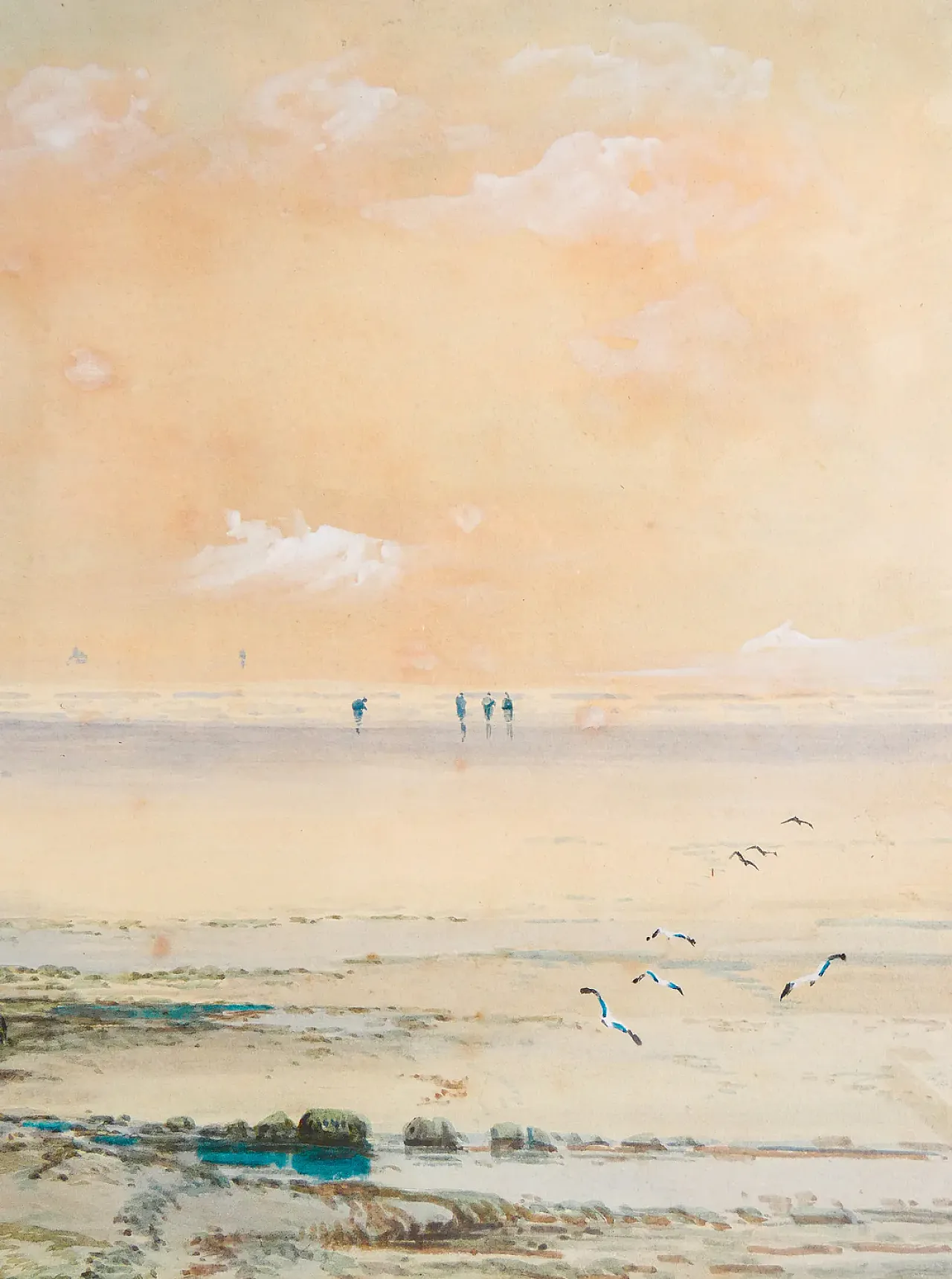 Beachcombers on the Coast of Cornwall at Low Tide di K.Sydney, '800 3